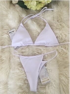 OhPolly White Triangle String Bikini Set